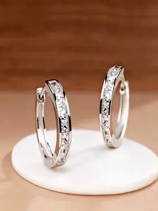 Silver Princess Cut Cubic Zirconia Hoop Earrings for Women - Dainty Hypoallergenic Small Huggie Hoops, Minimalist Crystal CZ Earrings for Daily Wear Party Wedding Jewelry Gift