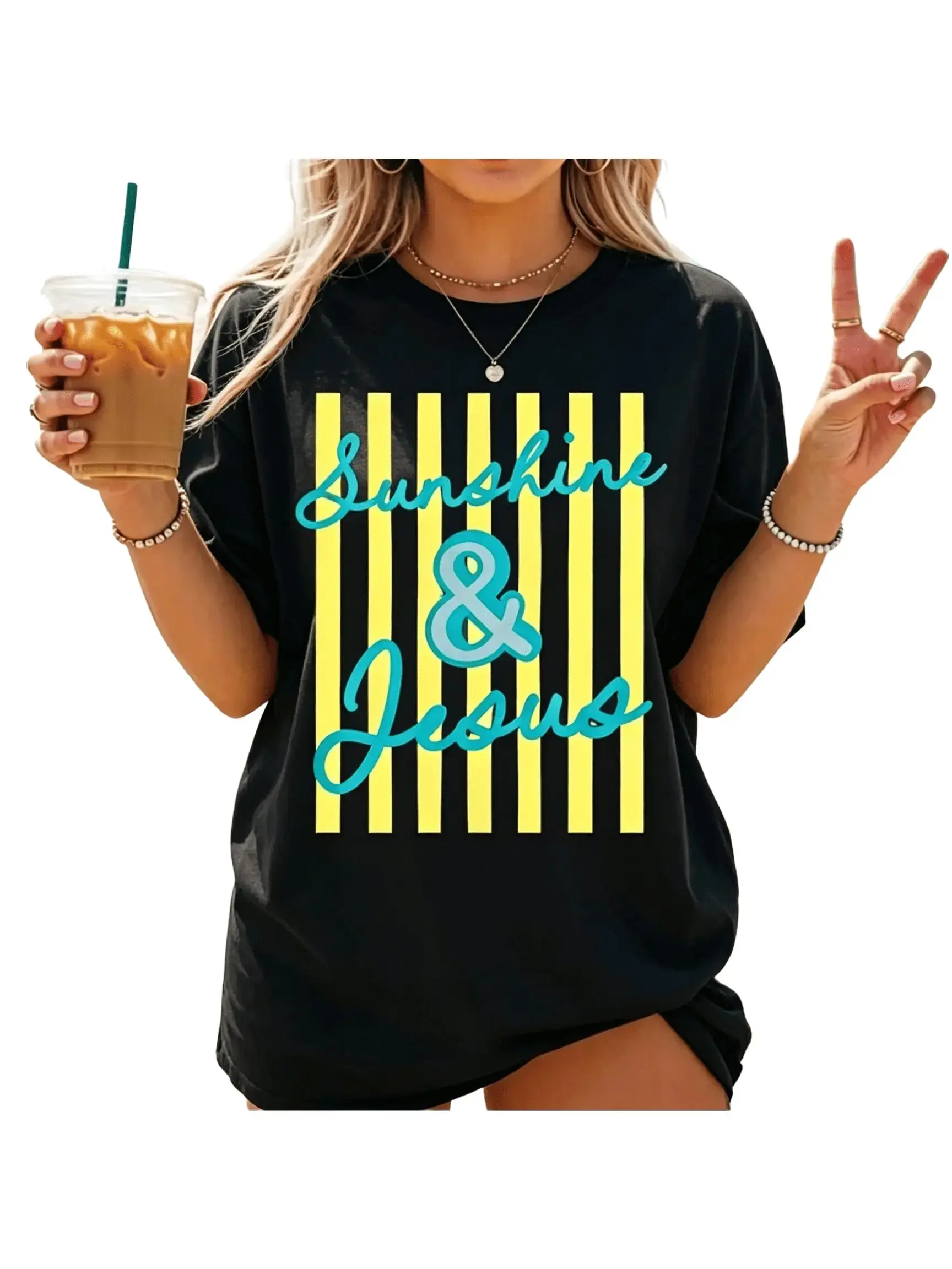 Sunshine and Jesus Shirt, Christian Summer tshirt Womens Graphic Tee, Beachy Christianity T-Shirt, Striped Faith Tee Catholic Gift