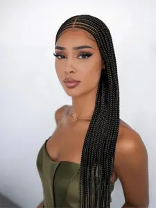 36 Inch Long Cornrow Braided Lace Front Wigs for Women, Knotless Box Braid Wig with Baby Hair, Middle Parted Blended Braided Lace Front Wig
