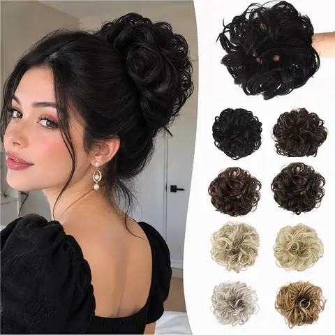 Vlasy Soft Wavy Curly Messy Bun Hair Scrunchie Hairpiece - Elastic Band, 1 Piece, Color & Weight Options - Bouncy Synthetic Extensions & Pieces, Curly Hair Extensions for Natural Fluffy Ponytail & Ponytail Hairstyles