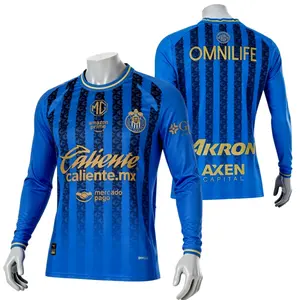 2526 Chivas CD Guadalajara Third Away Jersey Vintage Mexico Blue Stripe Long Sleeve Top Football Jersey LIGAMX