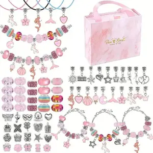 67-Piece DIY with Charms Mix Beads Bracelet Kit for Girls Aged 6-10, Includes Jewelry Making Supplies & Portable Box, Perfect Birthday Gift Idea