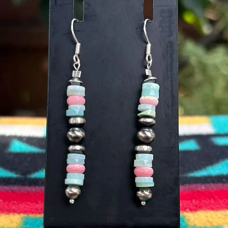 Larimar & Conch Navajo Pearl Earrings | Sterling Silver