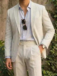 Men's 2pcs Linen Suit Summer Wedding Formal Party Events Tuxedo Suit Elegant Casual Working Business Suit Suit Pants Solid Color Suit Work Office Suit Dress Suit Menswear