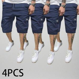 Men's 4-Piece Shorts Set Khaki Black Blue Gray Angled Pockets Versatile Casual Wear Everyday Use Menswear Overalls Shorts - Clothes