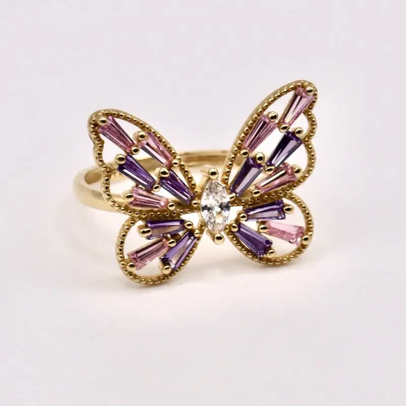 14k Solid Gold Ladies Butterfly Insect Ring