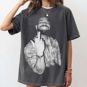 [Sale Up To 15% + Free Ship] Comfort Colors 1717 - Drake Middle Finger T-Shirt, Rap Merch Graphic Tee, For All The Dogs Hip Hop Print