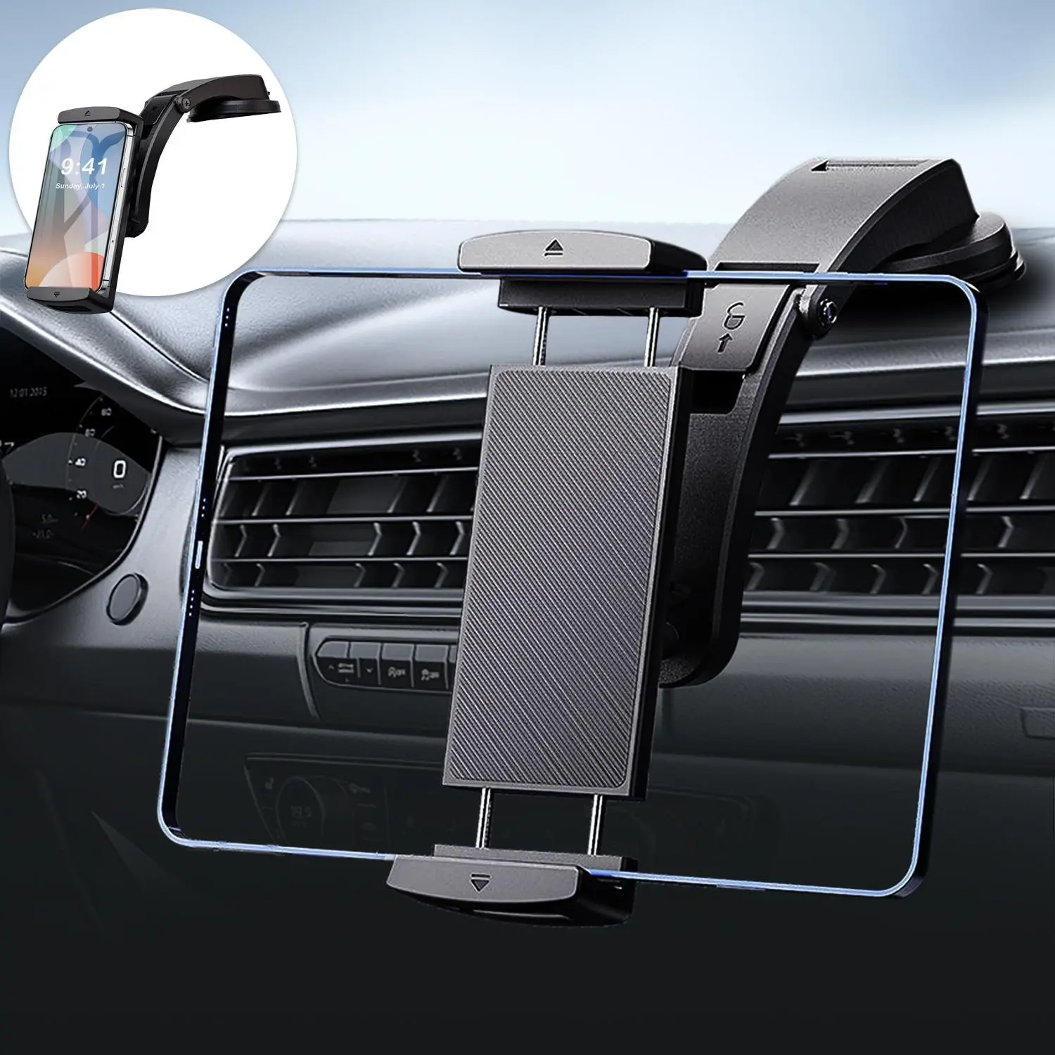 Car Phone Holder, Adjustable Anti-shake Car Phone Stand for Dashboard, Universal Phone Tablet Mount Compatible with 4.7-14 Inch Smartphones & Tablets
