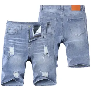Men's Washed Casual Style Ripped Shorts Jeans with Button Zipper Double Design Suitable for Summer Wear