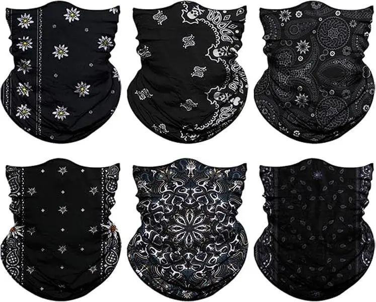 6 Packs Neck Gaiter Face Mask Men Women, Seamless Bandana Rave Face Cover Scarf Mask, Balaclava, Headband, Head Wrap, Headwear