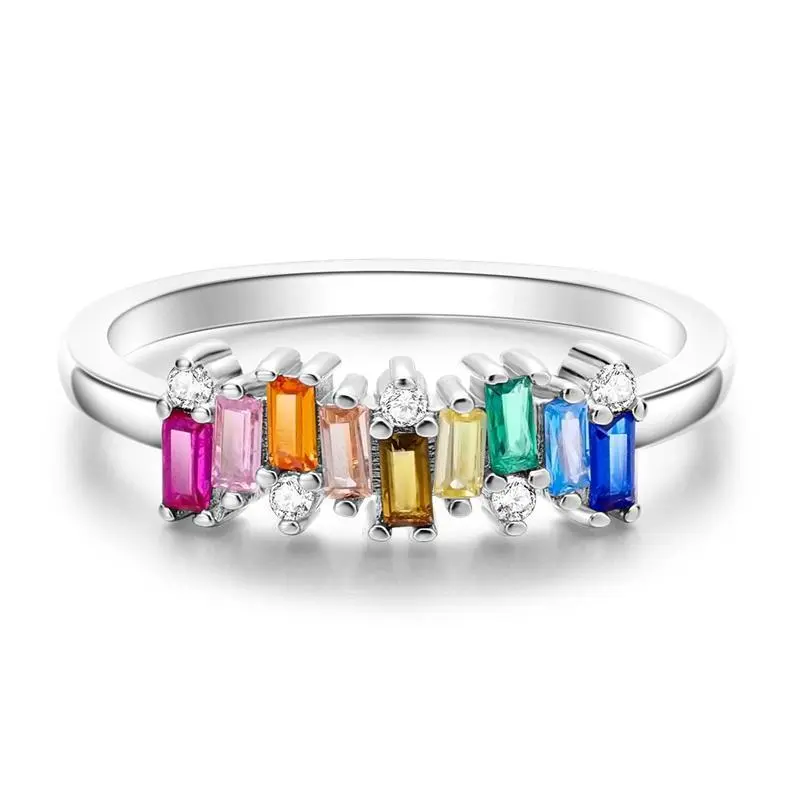925 Sterling Silver Colorful Zircon Ring, Simple Style for Everyday Wear, Perfect Gift for Lovers, Friends and Family