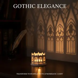 White Gothic Cloister Tea Light Candle Holder - 3D Printed Cathedral Arch Shadow Lantern, for Home & Halloween Decor (Candle Not Included), White (Candle Not Included)