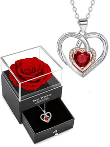 Heart Shaped Pendant Necklace with Rose Gift Box, Charms Necklace, Love Heart Necklace, Stainless Steel Jewelry for Women, Birthday Gifts for Women, Valentine's Day, Mother's Day Gifts, Gifts for Her