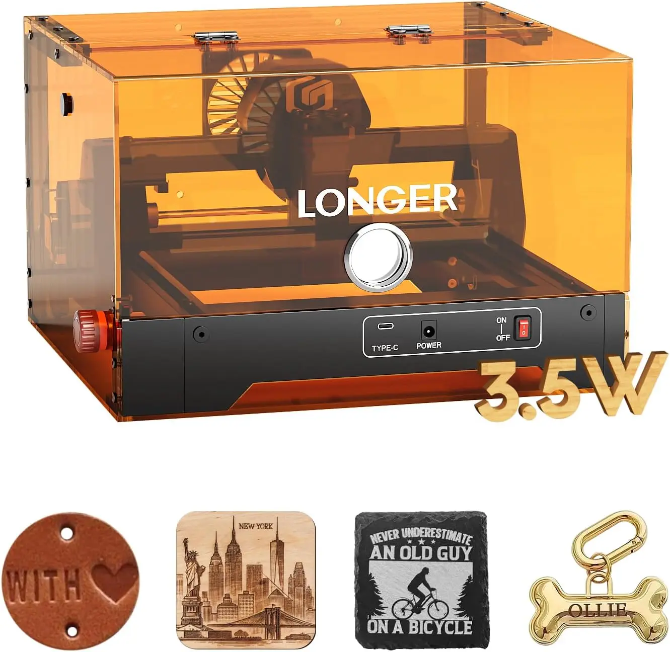 Longer RAY5 miniS Enclosed Laser Engraver, 3.5W Output, 12000mm/min High Speed, 130x140mm Area, Wi-Fi App Control, FDA Class 1 Safety, for Custom Engravings on Wood, Acrylic, Leather Surfaces