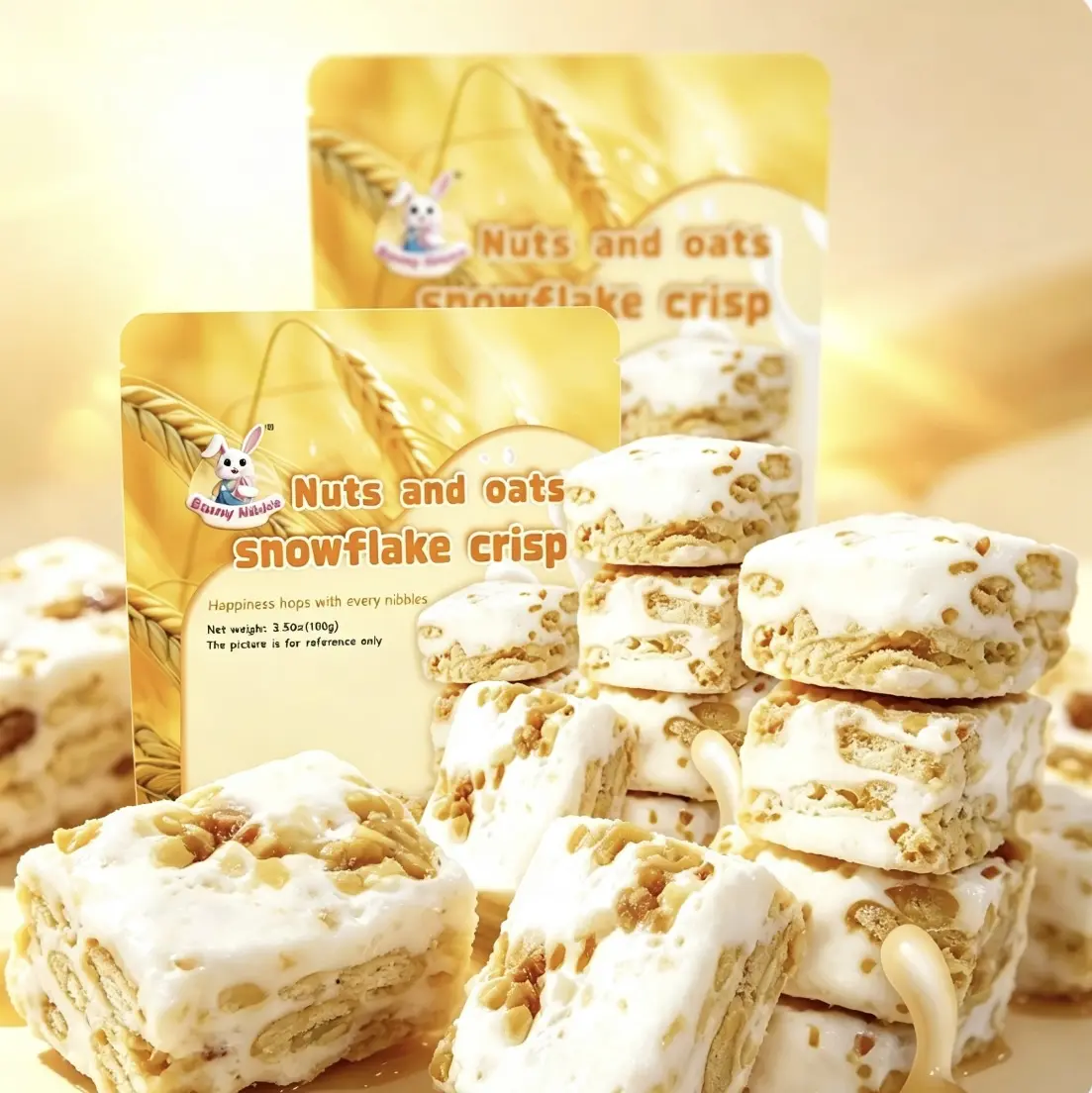 2packsNuts and Oats Snowflake Crisp, Chewy Crunchy Asian Nougat Snack, Milky Marshmallow Cereal Treats, Portable Individually Wrapped Sweet Confection for Office Travel Party bar