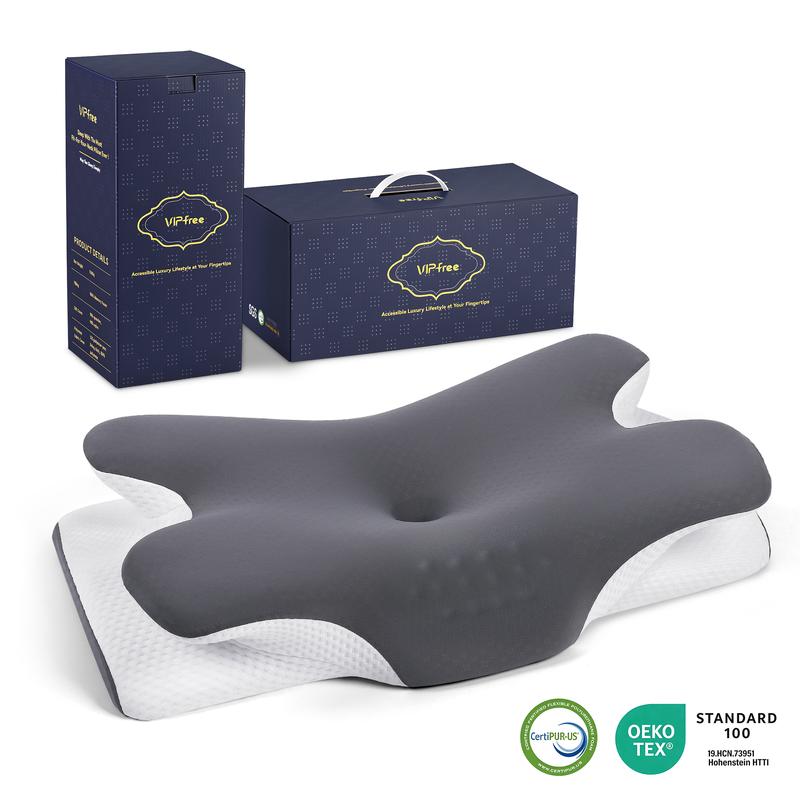 VIPfree Pro 2.0 Cooling Memory Neck Pillow, Adjustable Ergonomic Memory Foam Neck Pillows, Cervical Support, Breathable & Removable Pillowcase, Mother's Gift