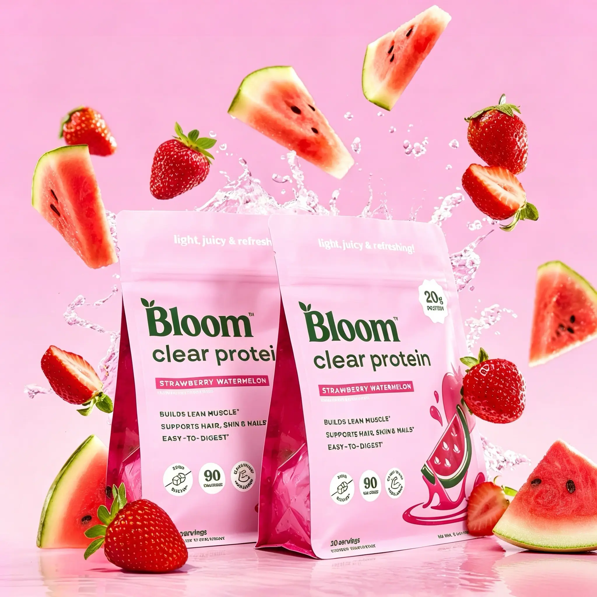 Bloom Nutrition Clear Protein Powder, Strawberry Watermelon Flavor, 20g Whey Collagen Protein, Zero Sugar, 90 Calories, 10 Servings