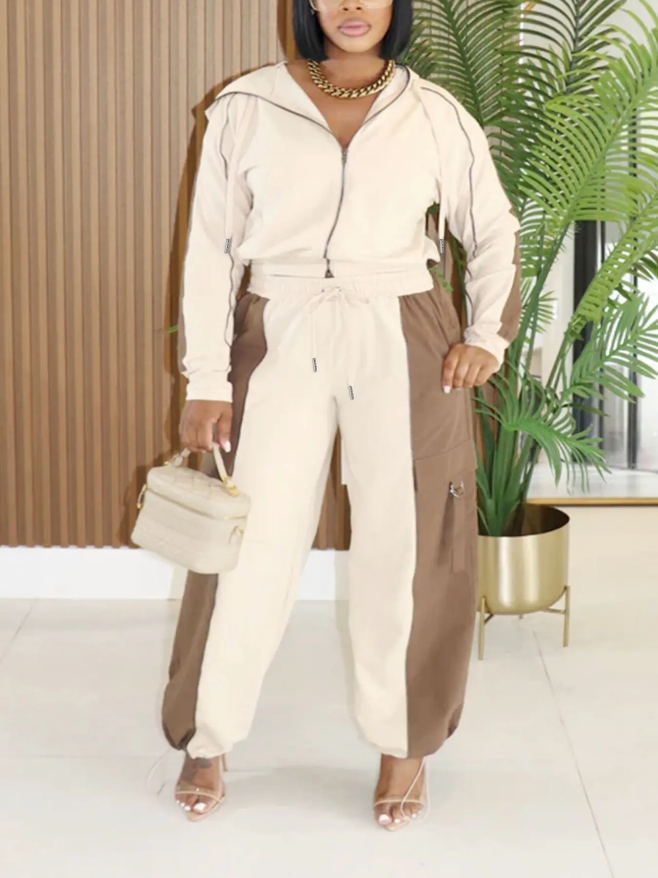 Colorblock Sportswear Two-Piece Set Zip-Up Jacket + Pouch Pants, Athletic Tracksuit Set, Stylish Tracksuit, Sweatsuit Sets, Fashion Trendy Streetwear, Casual Sports Wear, Casual Activewear Set, Sweatsuit Set Outfit, Sports Clothing, Sports Zipper Suit