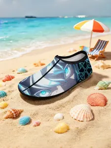1 Pair Kids' Style Quick-Drying Non-Slip Phantom Night Ice Blue Water Shoes, Breathable & Comfortable, Children's Day Gift, Versatile for Beach Play, Cartoon Cyber Style Anime Boy Print, Cool Tech Style Beach Shoes