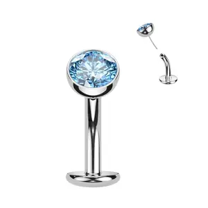 Titanium Threadless Floating Convex Base CZ Navel Belly Ring Color Aqua Unique Jewelry Delicate Design Piercing For Women