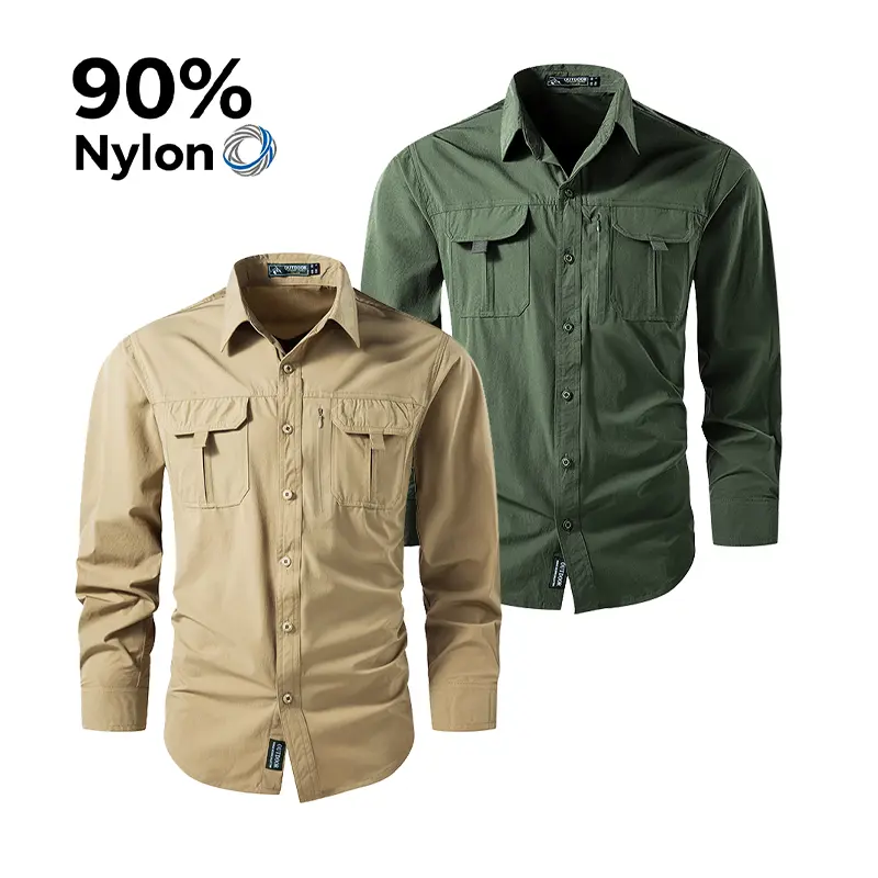2 Pack Men's Long Sleeve Tactical Cargo Hiking Shirts 90% Nylon Stretch Quick Dry Breathable Lightweight Multi Pockets Fishing Work Shirt for Outdoor Camping Casual Daily Wear  style me trendy men auto repair summer menswear