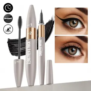 2-in-1 Mascara And Eyeliner Set, Waterproof Volume And Length Mascara, Natural Curl, Eyebrow Pencil, All-in-One Eye Kit(Black(2pcs))