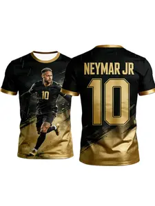 Summer 3D Printed Neymar Pattern Football Jersey T Shirt Durable Lightweight  Breathable Men's Clothing Suitable Outdoor Sports