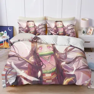 Demon Slayer: Kimetsu no Yaiba Nezuko Kamado Down Duvet Cover Set, bedding set, soft and comfortable, featuring cartoon anime print, a perfect gift for holiday decorations.