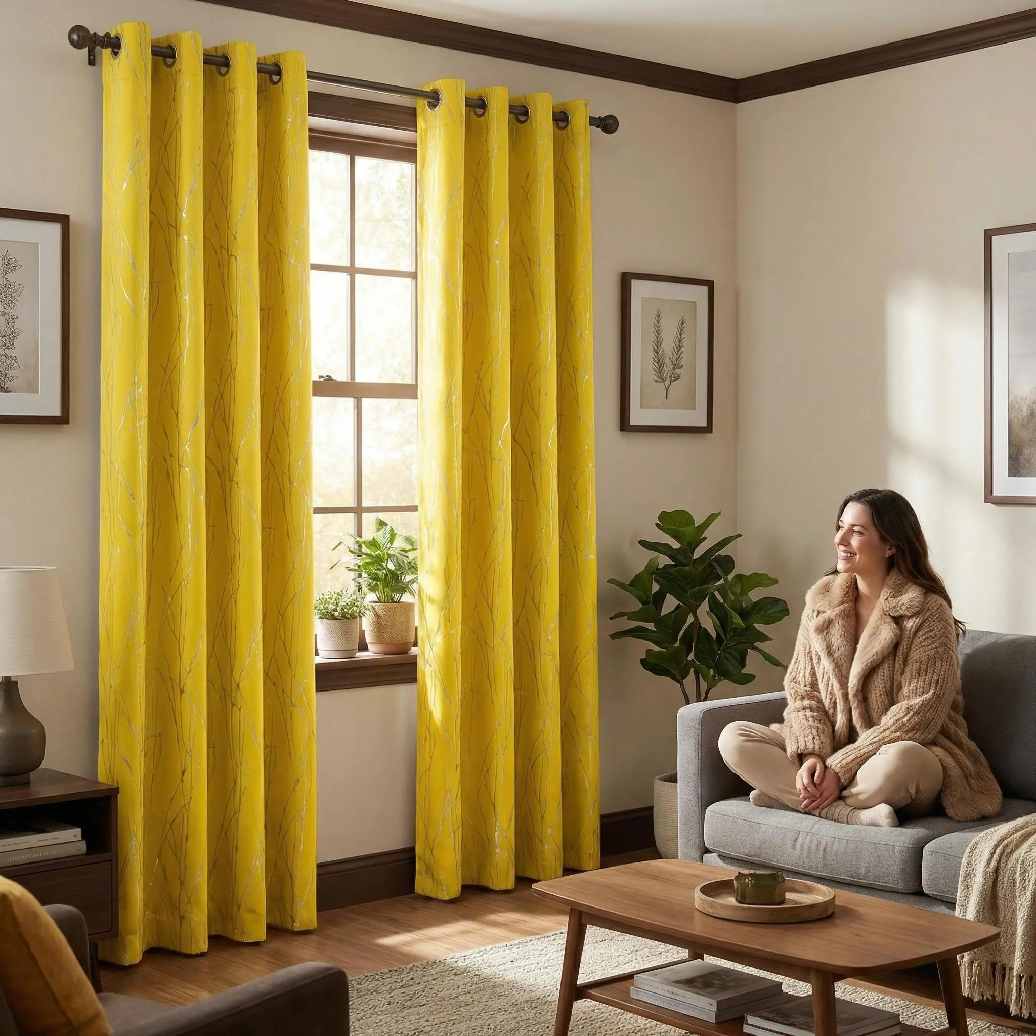 2 Panels 34x84/52x84/52x90/52x95inch Tree Branch Blackout Curtains for Bedroom & Living Room Thermal Insulated Room Darkening Grommet Window Drapes Rubber Metallic Printed Lilac Blackout Privacy Grommet Curtains Set FT24791