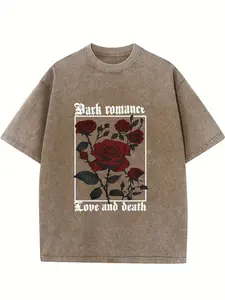 1pc, 230G Washed, T-Shirt Rose Truth Printed, High-Quality Wax Printed soft 100% breathable premium soft 100% breathable premium soft 100% cotton Retro T-Shirt Fashion Brand, Suitable for Summer T-Shirt with a  for daily use