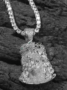 Men's Wreath Jesus Pendant Punk Accessory, Hip-Hop Style Choker & Full-Iced-Out Design Jewelry Necklace, Ideal Gift for Him