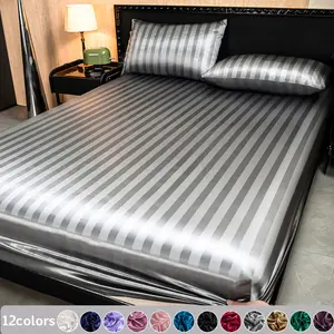 2/3pcs silky strip silk solid color bed sheet set, Silky bedding sheets, dust-proof and dirt proof mattress cover, soft and comfortable bed sheet, skin friendly and breathable, (including 1 bed sheet and 2 pillowcases) silk bedding