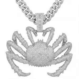 ⑥①SPACEICE hiphop jewelry Iced Crab Pendant,Hip Hop Statement Jewelry Fully Iced Out CZ Stones Durable & Lasting Gift