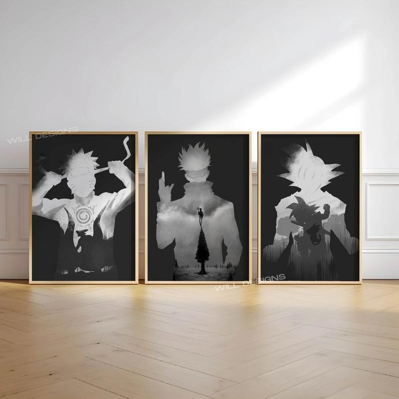 Anime Art, Classic Characters SET of 3 Canvas / Print / Framed, DBZ, Naruto, JJK
