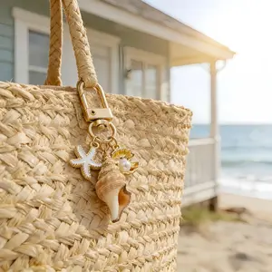 A set of exquisite ocean style summer limited edition ocean keychains｜Gentle vacation vibe with conch, starfish, and pearls