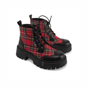 Red-tartan Women's Chunky Platform Boots