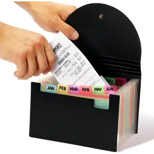 Receipt Holder, 13 Pocket Accordion File Organizer, 7x4.5 Inches, Black