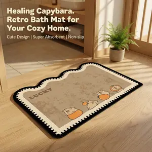Kawaii Animal Bath Mat| Quick-Dry Soft Diatomite| Cute Capybara & Puppy Room Decor