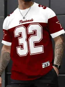 Men's Casual Round Neck Short Sleeve T-Shirt, 3D Number Printing Football Jersey, All Season Fitted Long Clothing, Sports Style, Casual Sporty Top