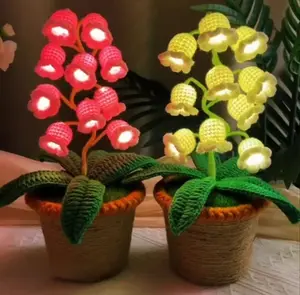 Handmade Crocheted Lily of the Valley LED Lamp, With ChristmasGreeting Card,Christmas Decoration, Heartfelt Valentine's Day Gift, Mother's Day Gift, Handmade Floral Lamp, Bedside Night Light,Desktop Home Decoration