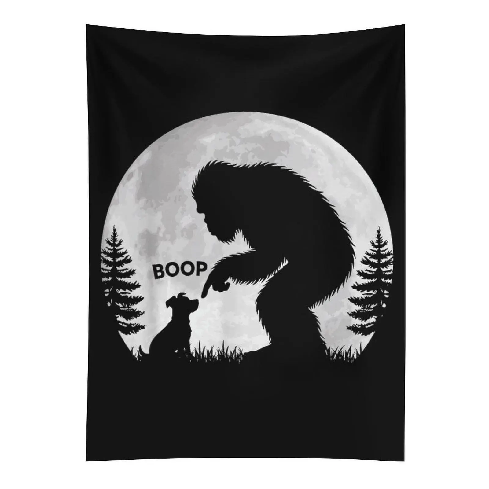 Bigfoot Boop Dog Wall Tapestry, Funny Sasquatch Dog Lover Wall Hanging, Retro Bedroom Dorm Decor