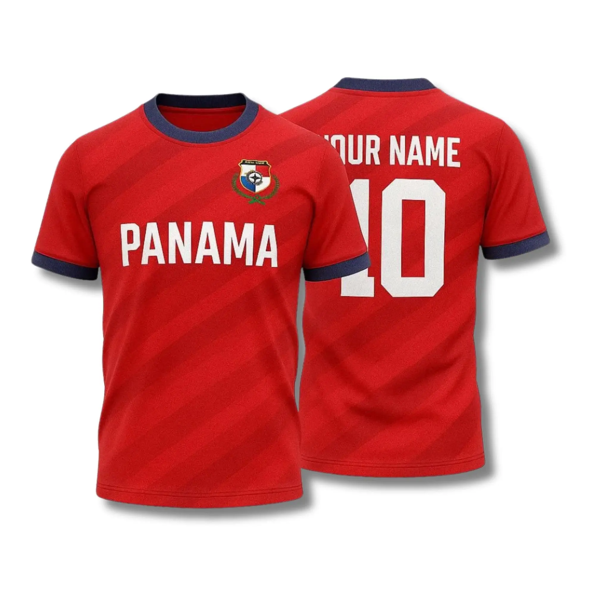 Personalized Panama Soccer Fan T-Shirt | Custom Name & Number Panama Football Jersey Style Tee | Unisex Red Diagonal Stripe Country Pride Shirt