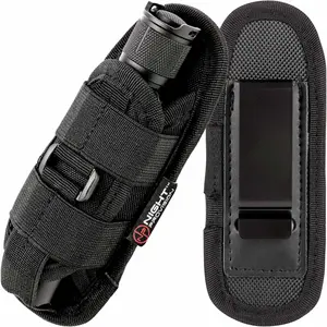 TH2C Tactical Flashlight Holster Closed-end with Metal Belt Clip for Duty Belt Pouch Stretchable Holder for Police Military Security Belt