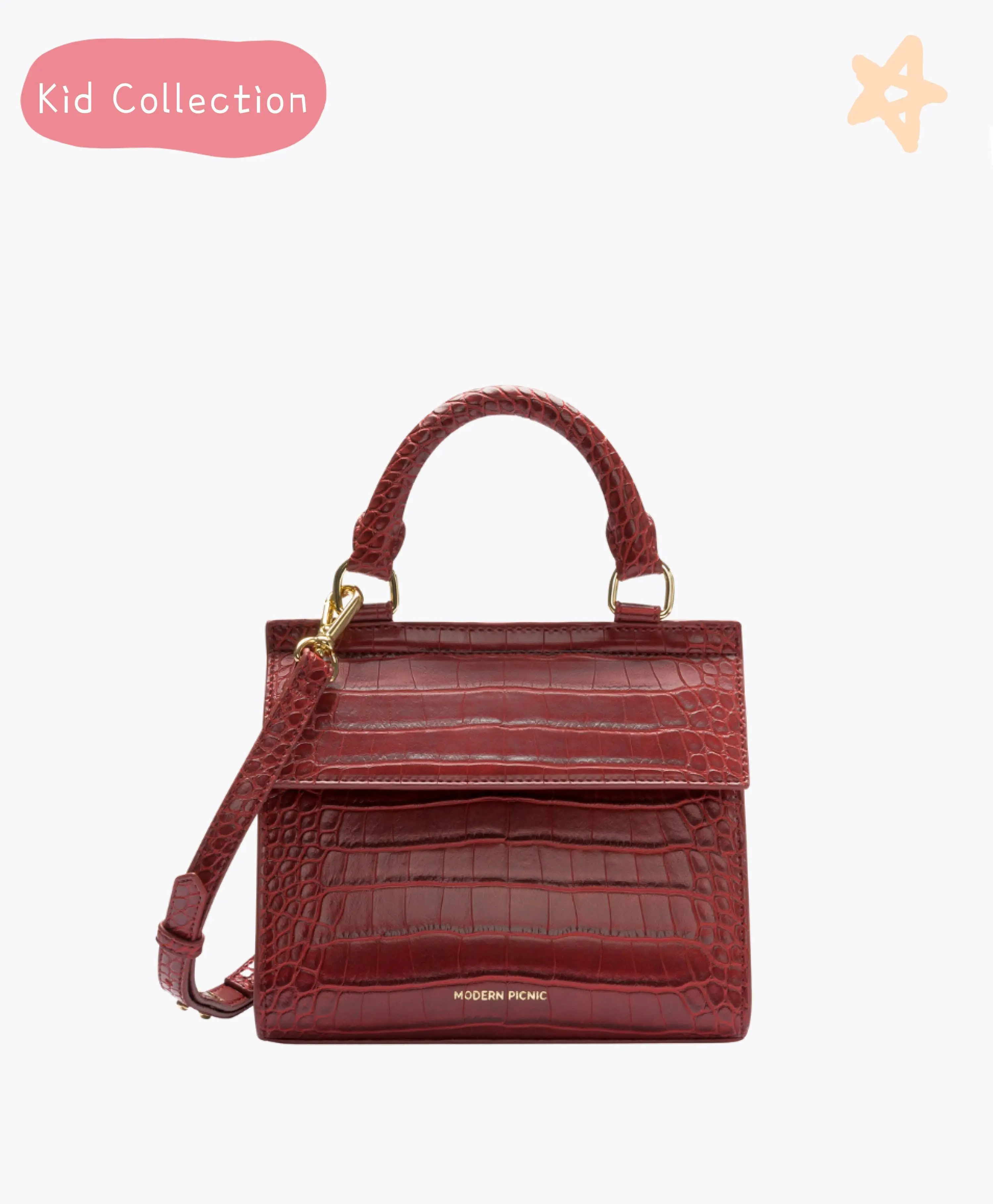 Modern Picnic Kids Mini | Red Croc Vegan Leather Lunch Bag for School or Outings, Cute Lunchbox with Insulated Interior, Easily Wipeable, Trendy Lunch Bag for Kids | As Seen on Shark Tank
