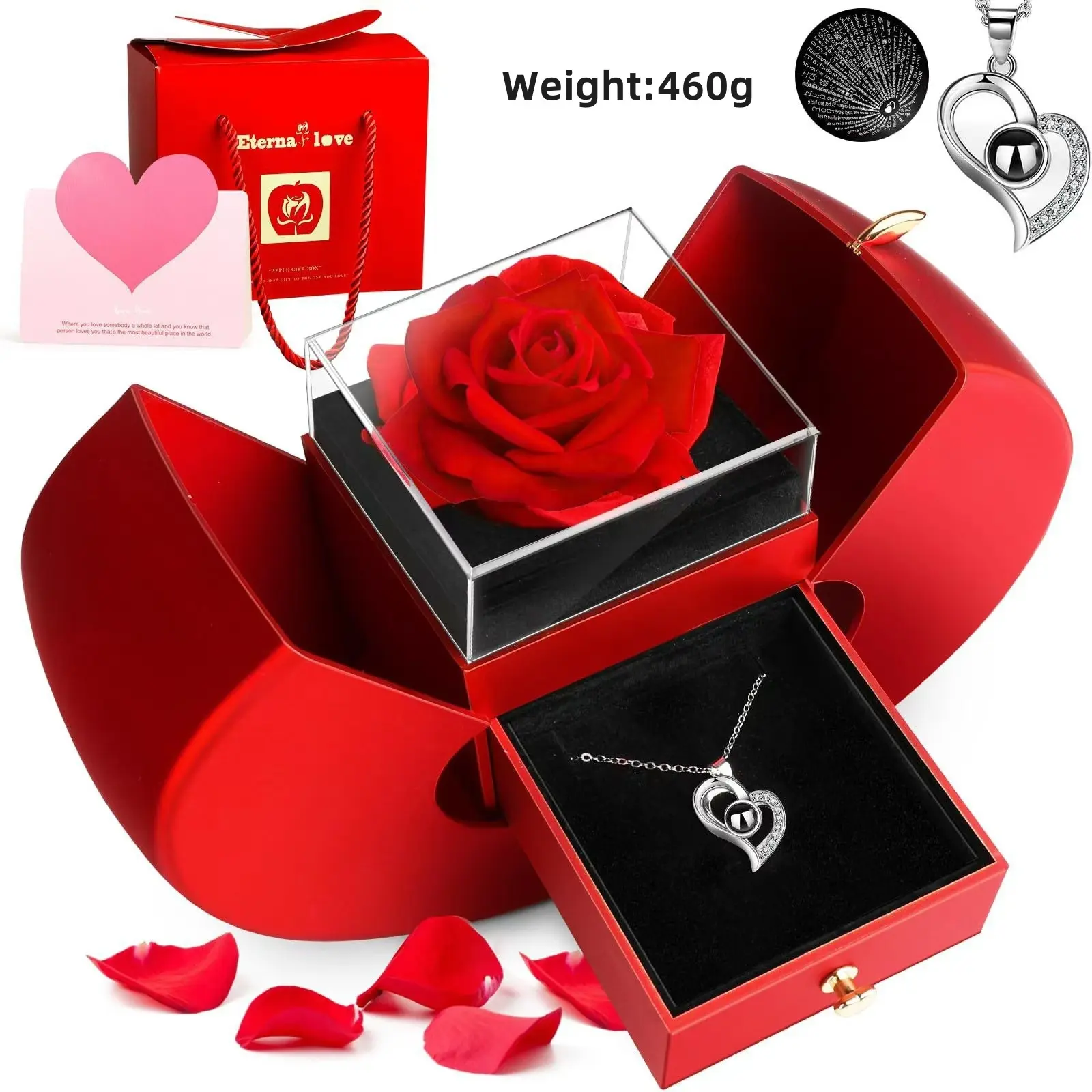 Platinum Necklace + Red Apple Gift Box