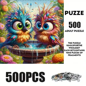 500 Piece Cartoon Birds Puzzle, Large Adult Family Interactive Toy, DIY Home Decor Brain Challenge, Holiday Scene, Perfect Gift