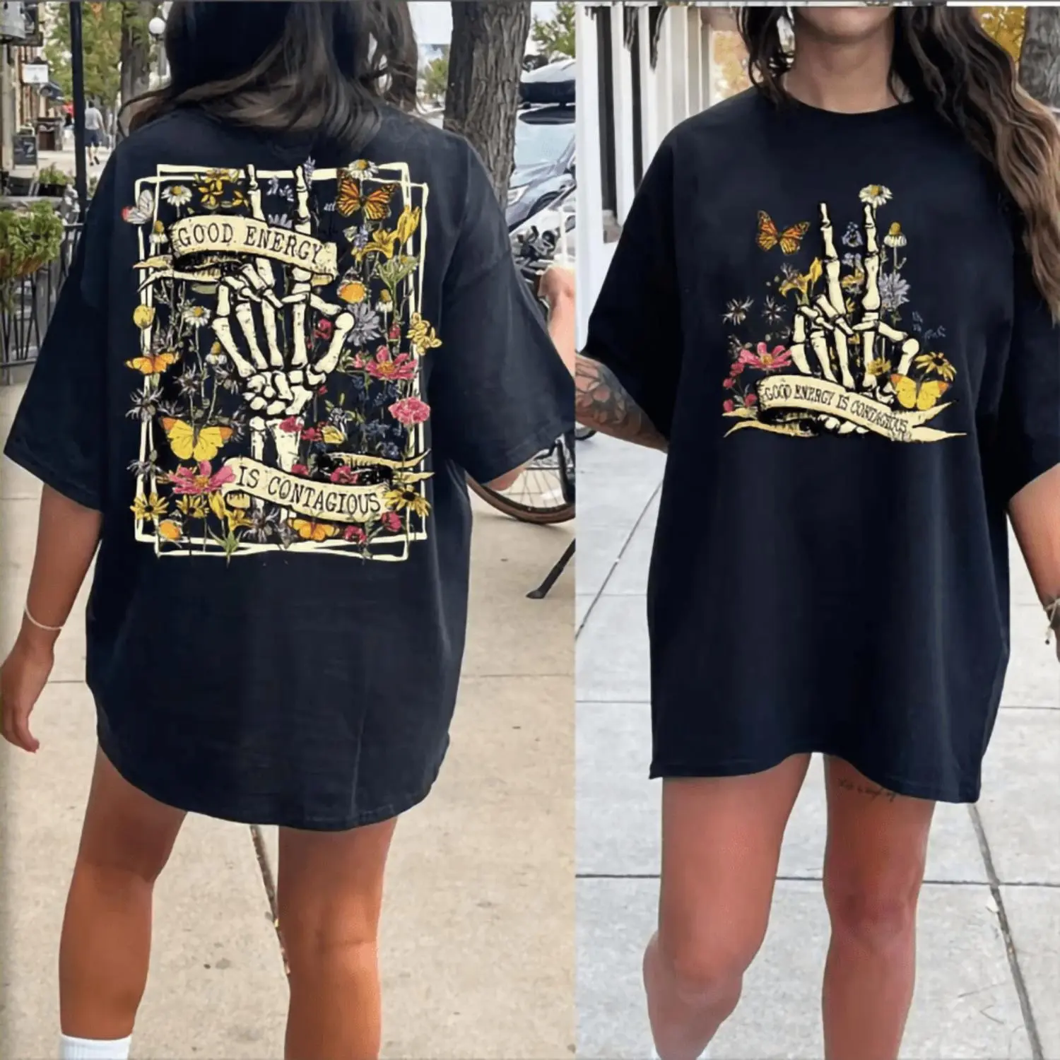 Vintage Skull and Floral Pattern Shirt Design as a Therapeutic Gift for Her Mental Wellbeing