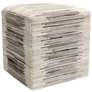 Canvello Cowhide & Sari Silk Pouf Ottoman