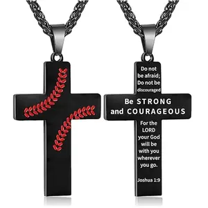 Boys' Easter Basket Baseball Cross Necklace, Stainless Steel Cross Pendant Chain, Inspirational Bible Verse Religious Gift