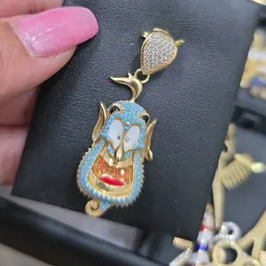 Dije Genio de la lampara Gold Plated with Blue Enamel and Red Accents for Unique Jewelry Collection